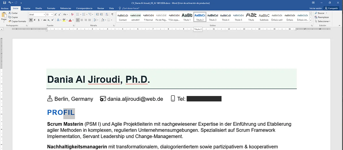 PhD Dania — diseño de CV profesional